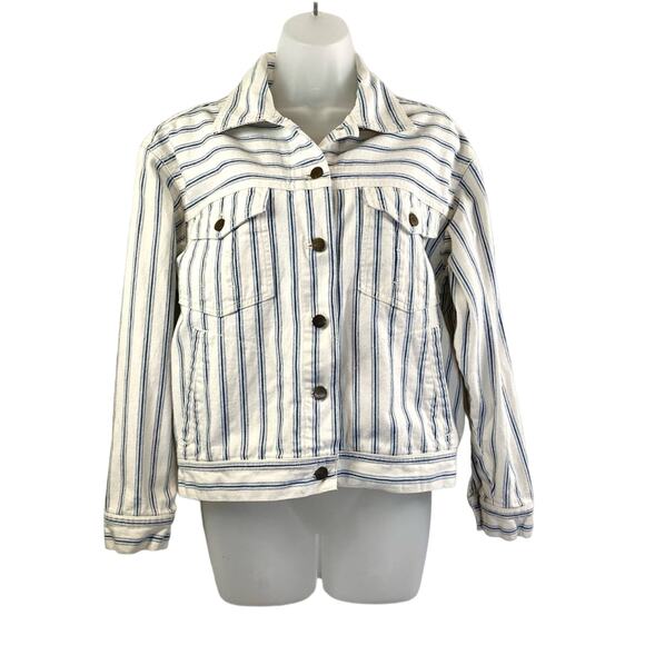 Vintage DKNY Railroad Stripe Denim Jacket Walbash White Blue - Picture 1 of 12